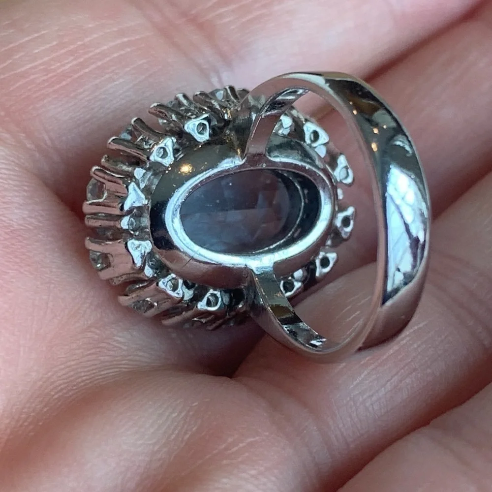 Statement Simulated Crystal Diamond & Blue Stone Marked “925 Spain” Ring